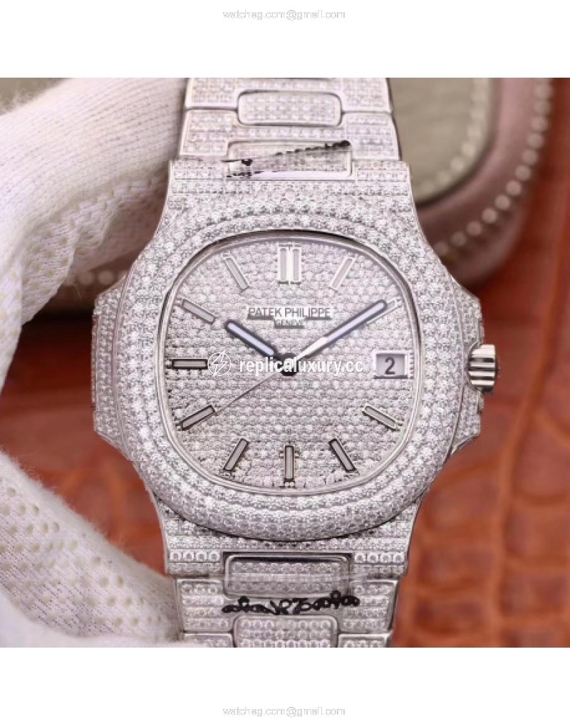 Patek Philippe Nautilus Jumbo 5719/10G-010 DM Stainless Steel & Diamonds Diamond 