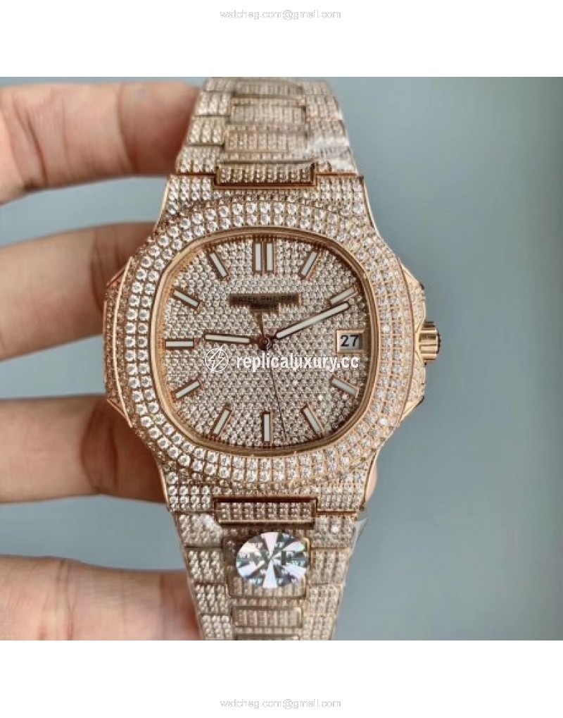 Patek Philippe Nautilus Jumbo 5719/10G-010 WF Rose Gold & Diamonds Diamond 