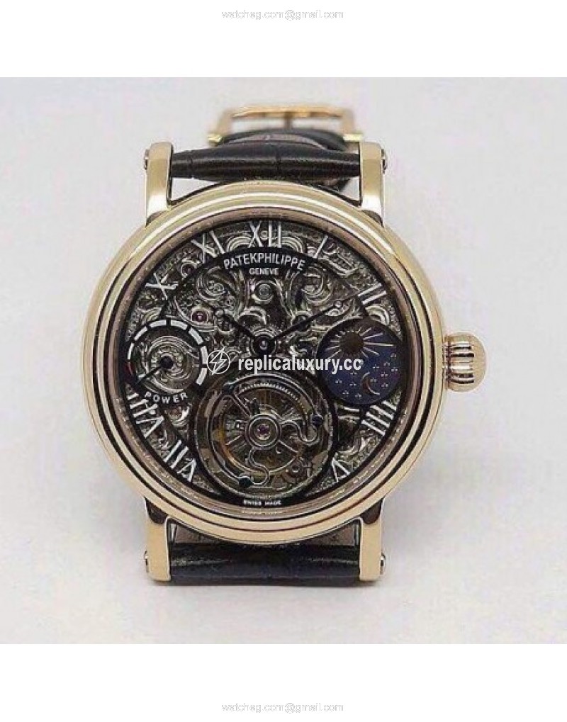 Patek Philippe Tourbillon Moonphase Power Reserve Rose Gold Skeleton & Black 