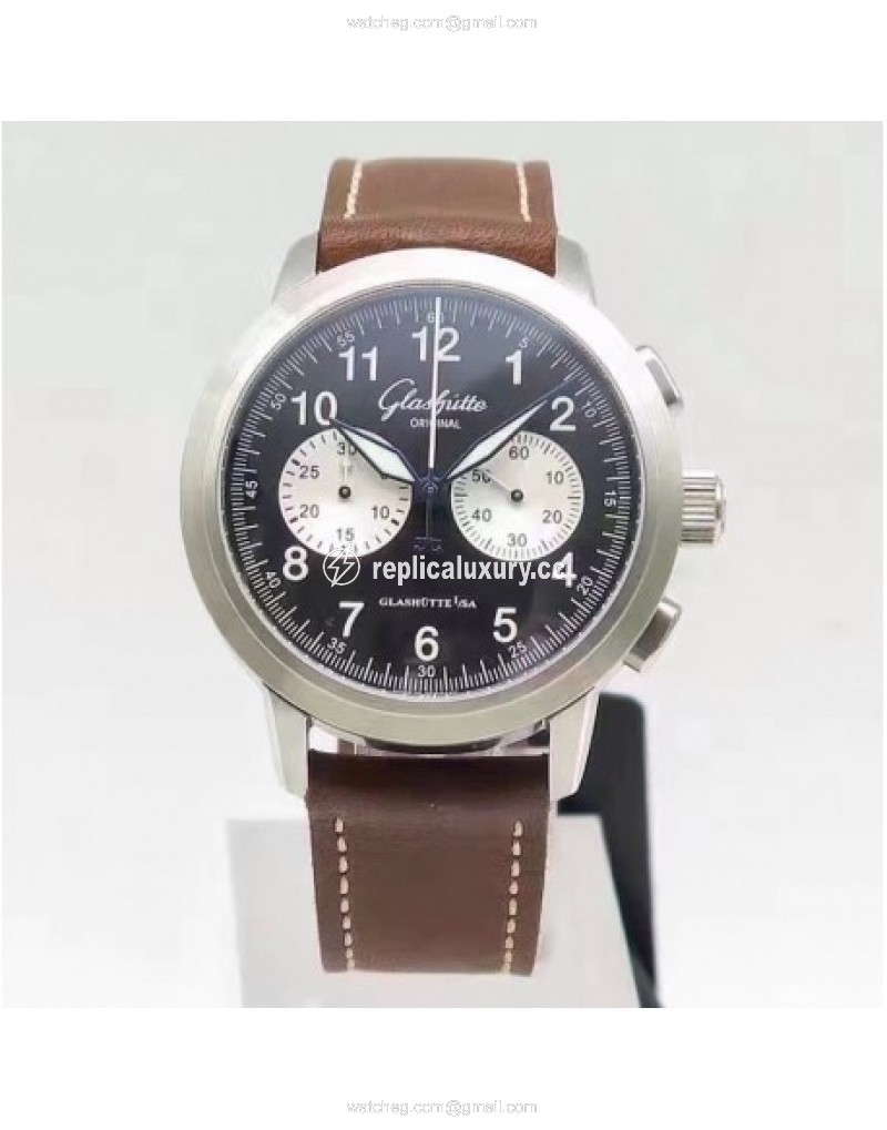 Glashutte Original Senator Navigator Chronograph 39-34-07-07-04 GF Stainless Steel Black & White 