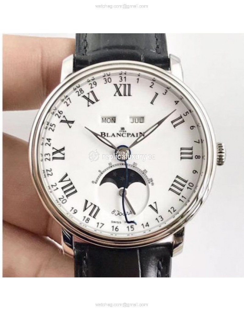 Blancpain Villeret Quantieme Complet 8 Jours 6639-3437-55B OM Stainless Steel White 