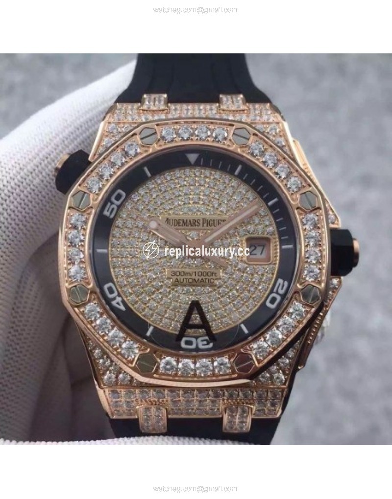 Audemars Piguet Royal Oak Offshore Diver 15709 Rose Gold & Diamonds Rose Gold & Diamonds 