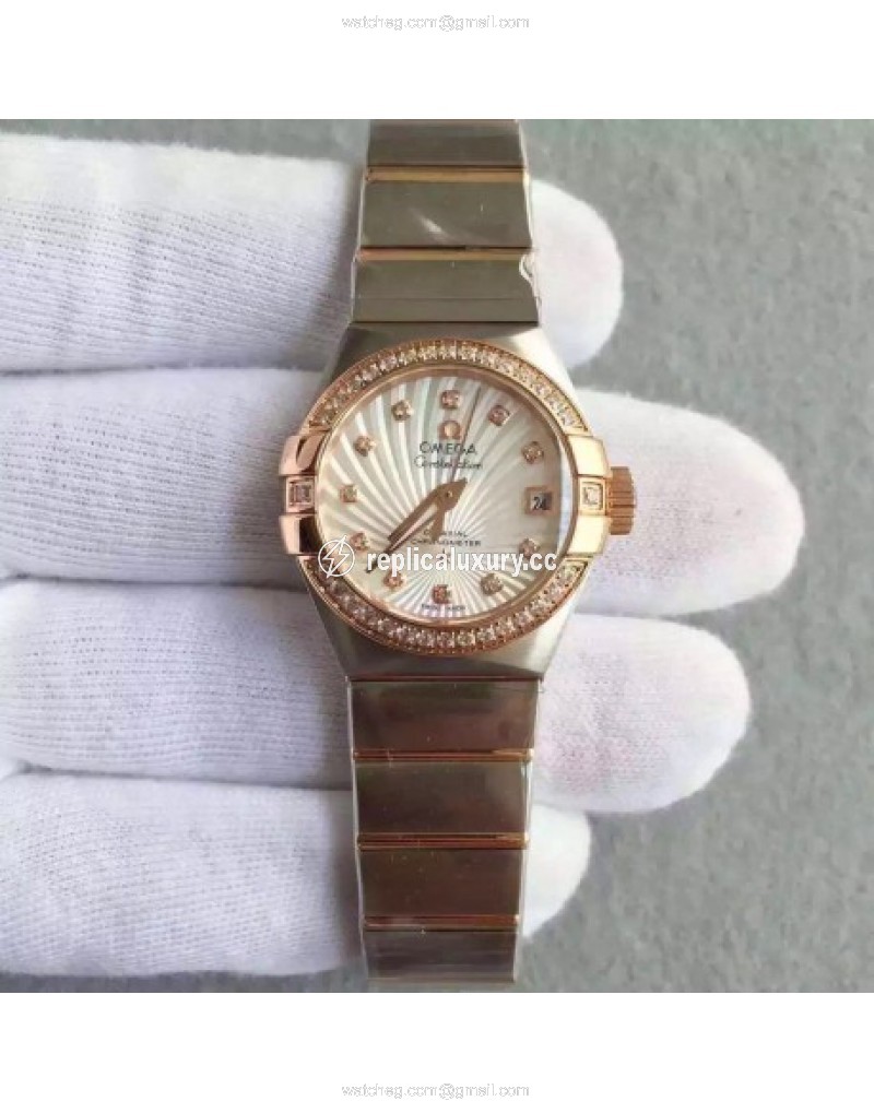 Omega Constellation Ladies 123.25.27.20.58.001 27MM EF Stainless Steel & Rose Gold White & Diamonds 
