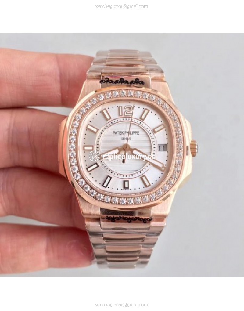 Patek Philippe Nautilus Ladies 7010/1R-011 JJ Rose Gold & Diamonds Silver 