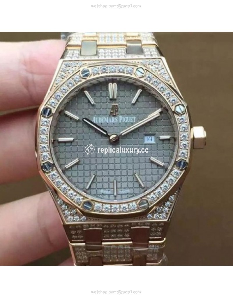Audemars Piguet Royal Oak 67651 Ladies Rose Gold & Diamonds Gray 