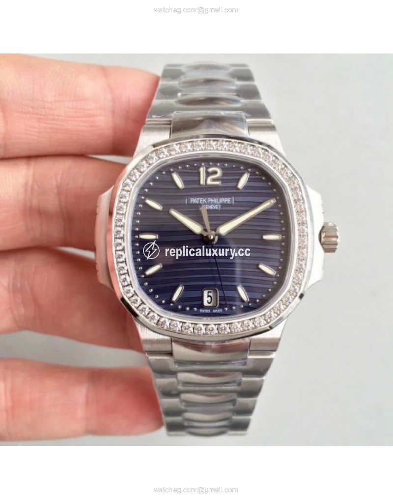 Patek Philippe Nautilus Ladies 7018/1A-010 PF Stainless Steel & Diamonds Blue 