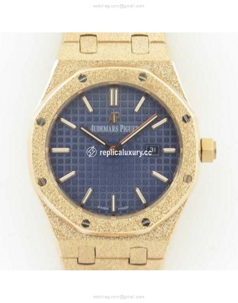 Audemars Piguet Royal Oak Frosted Gold Quartz 33MM 67653 OM Rose Gold Blue 