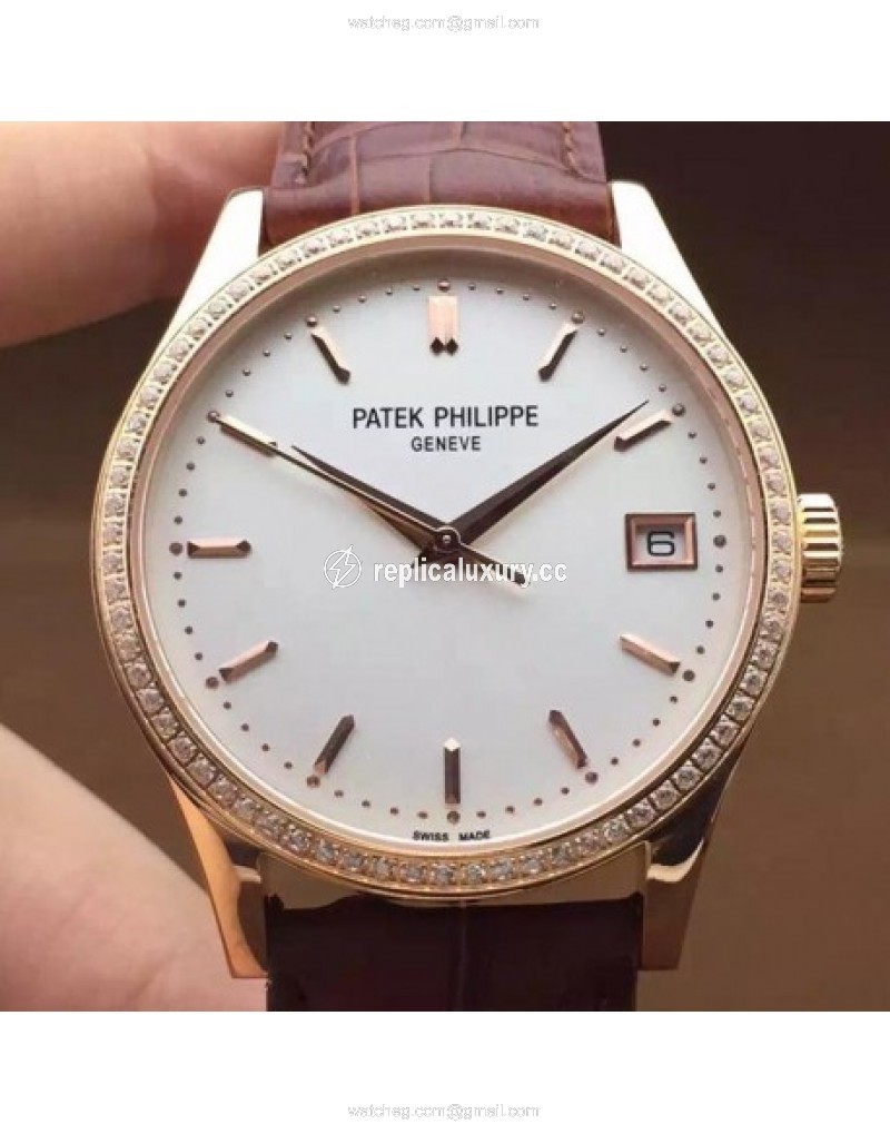 Patek Philippe Calatrava 5296 Rose Gold Diamonds Bezel Swiss 324SC