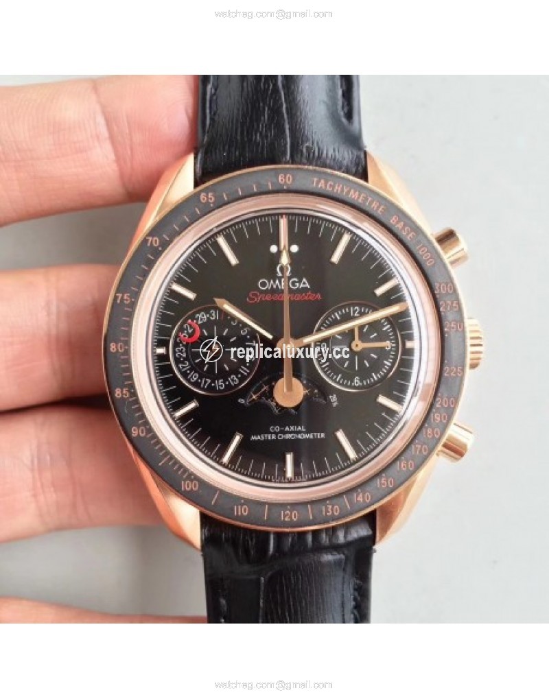 Omega Speedmaster Moonwatch Moonphase Chronograph 304.63.44.52.01.001 BF Rose Gold Black 