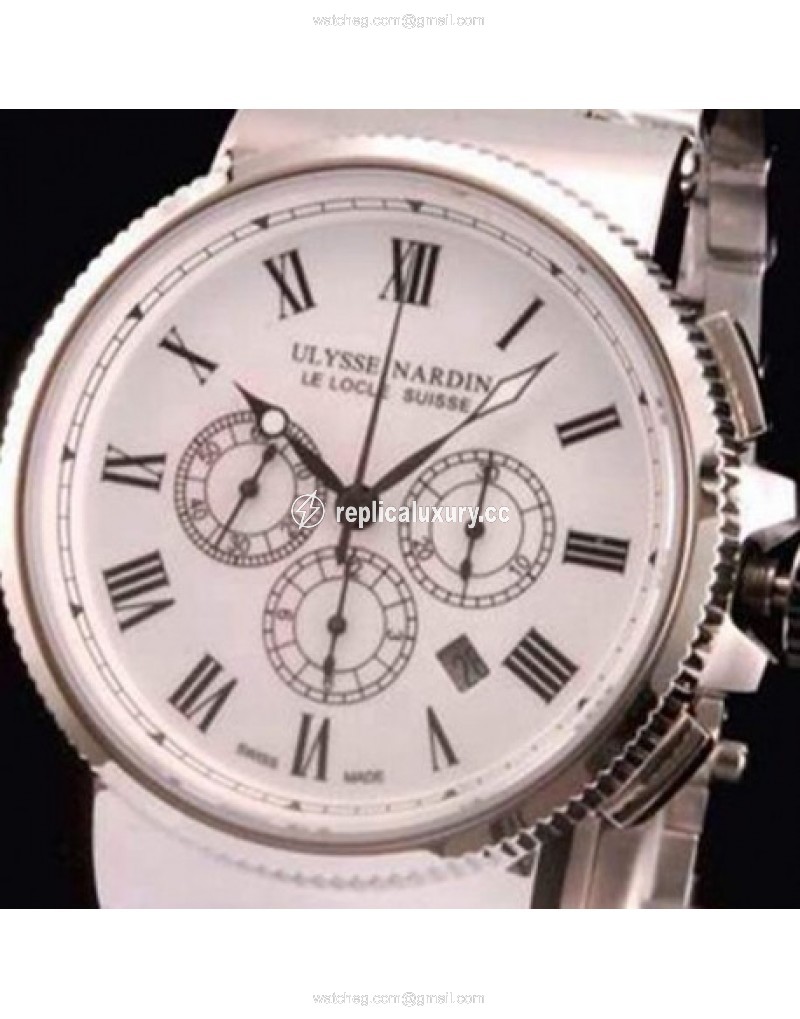 Ulysse Nardin Marine Chronograph Stainless Steel Roman Numbers White 