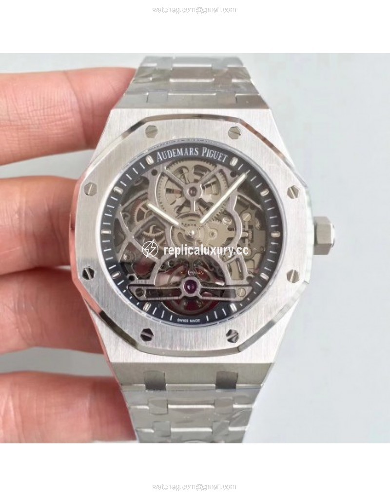 Audemars Piguet Royal Oak Tourbillon Extra-Plate Squelette 26518 JF Stainless Steel Black Skeleton 