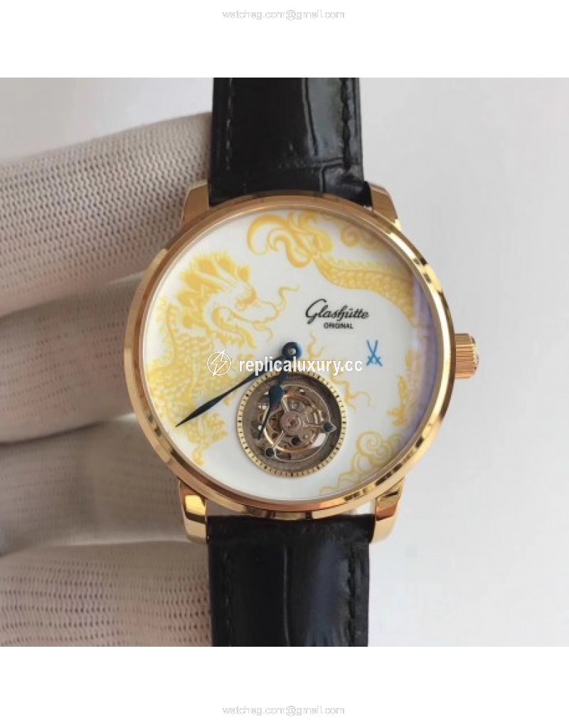 Glashutte Original Senator Meissen Tourbillon Dragon 94-13-02-01-04 Noob Rose Gold White 