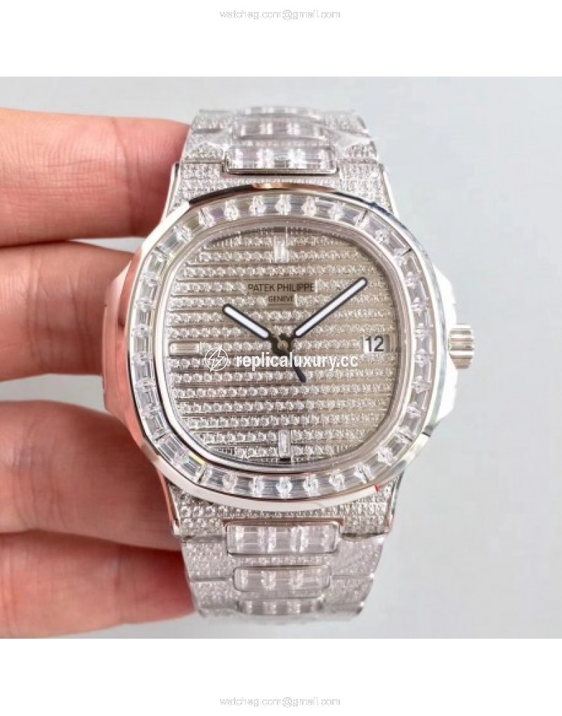 Patek Philippe Nautilus Jumbo 5719/10G-010 DM Stainless Steel & Diamonds Diamond 