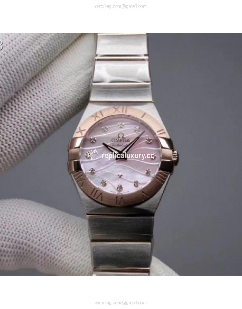 Omega Constellation Quartz 27MM Noob Stainless Steel & Rose Gold Pink Mother Of Pearl 