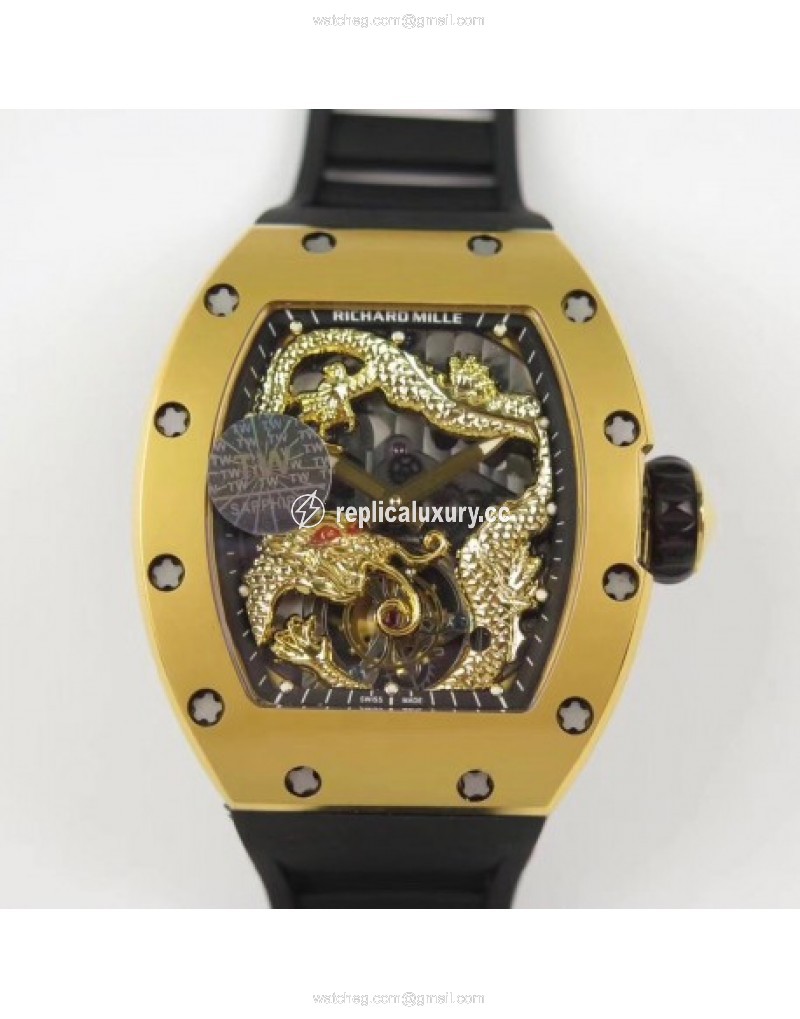 Richard Mille RM057 Tourbillon Dragon Jackie Chan TW Yellow Gold Black & Yellow Gold Skeleton 