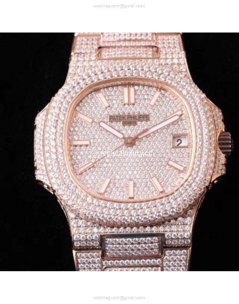 Patek Philippe Nautilus Jumbo 5719/10G-010 Noob V2 Rose Gold & Diamonds Diamond 
