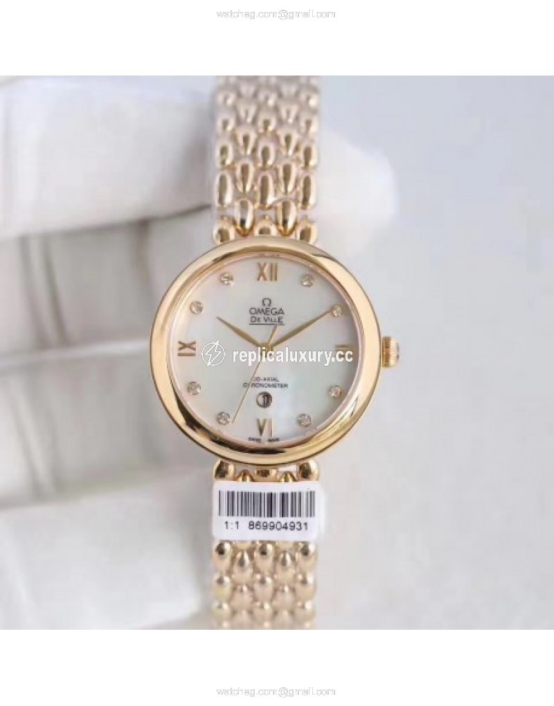 Omega De Ville Dewdrop 424.55.33.20.55.009 XF Yellow Gold Mother Of Pearl 