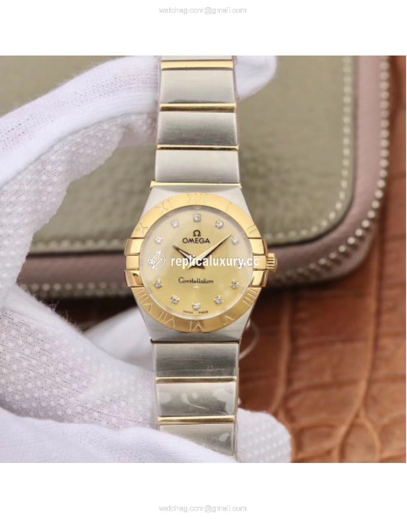 Omega Constellation Manhattan 28MM TW Stainless Steel & Yellow Gold Champagne 
