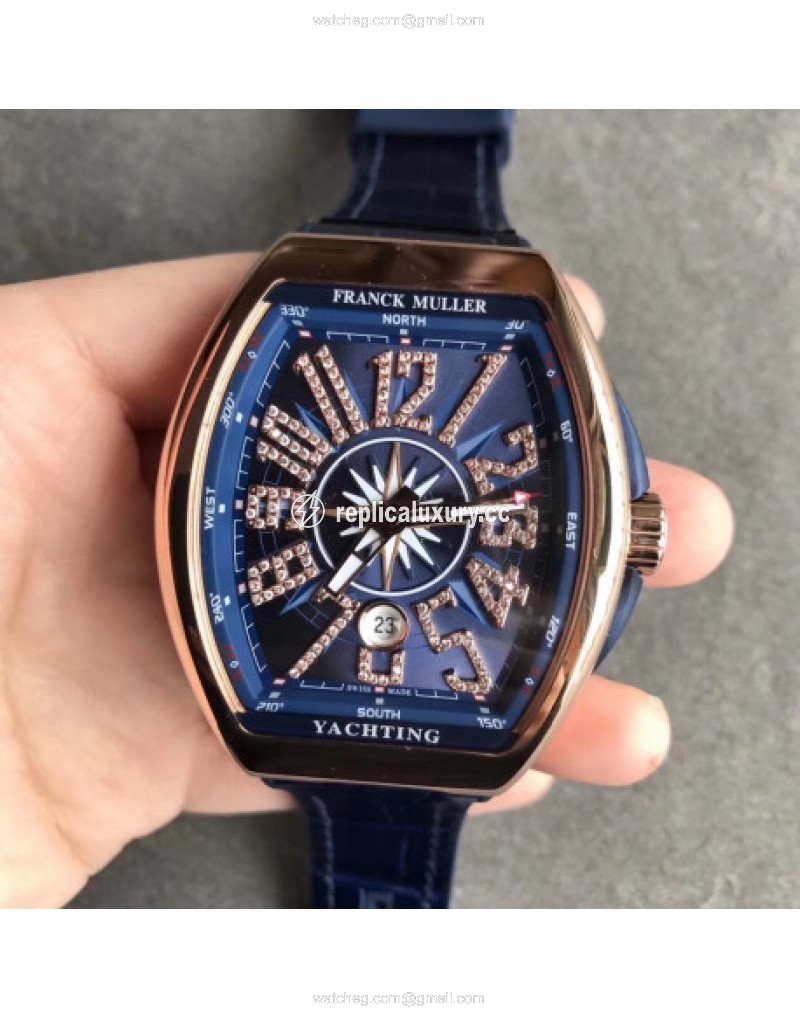 Franck Muller Vanguard Yachting V45 CC DT AC BL OX Rose Gold Blue 