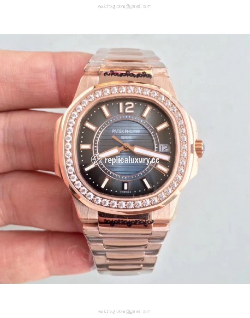 Patek Philippe Nautilus Ladies 7010/1R-010 JJ Rose Gold & Diamonds Blue 