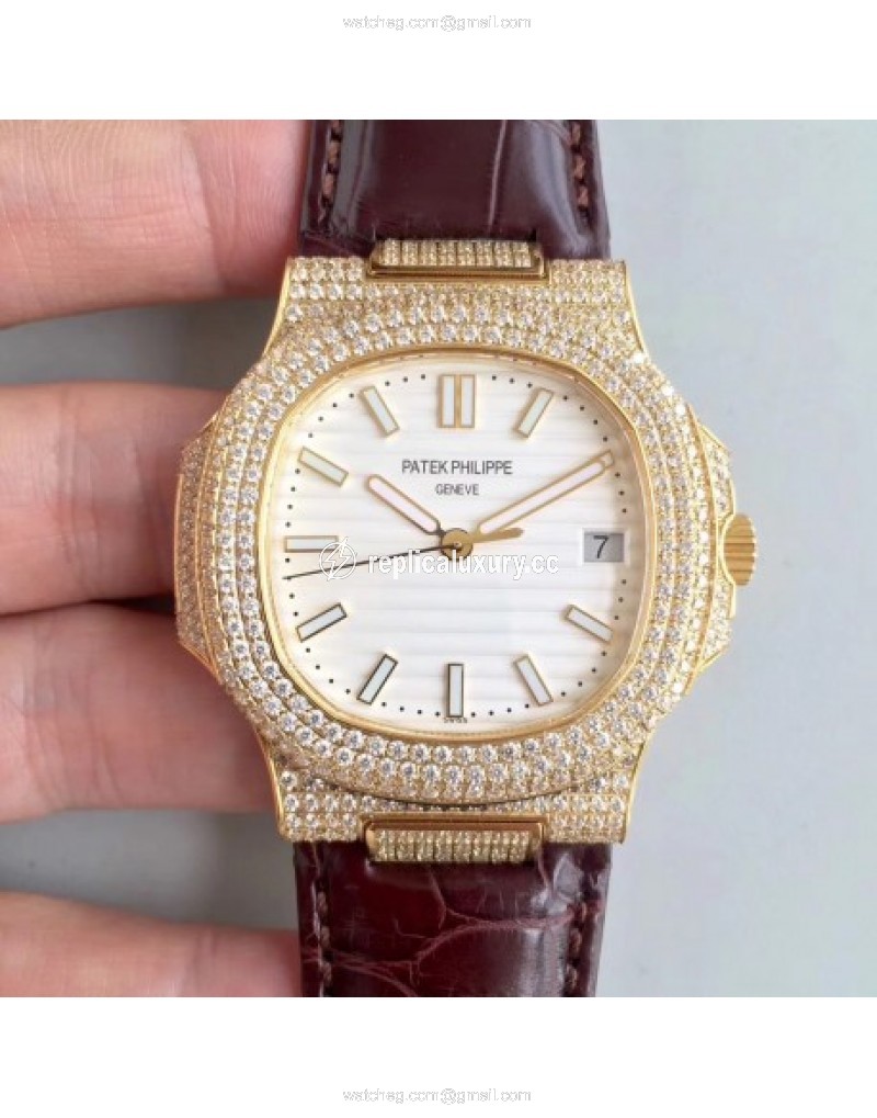 Patek Philippe Nautilus Jumbo 5719/1G-001 2018 Noob Yellow Gold & Diamonds White 