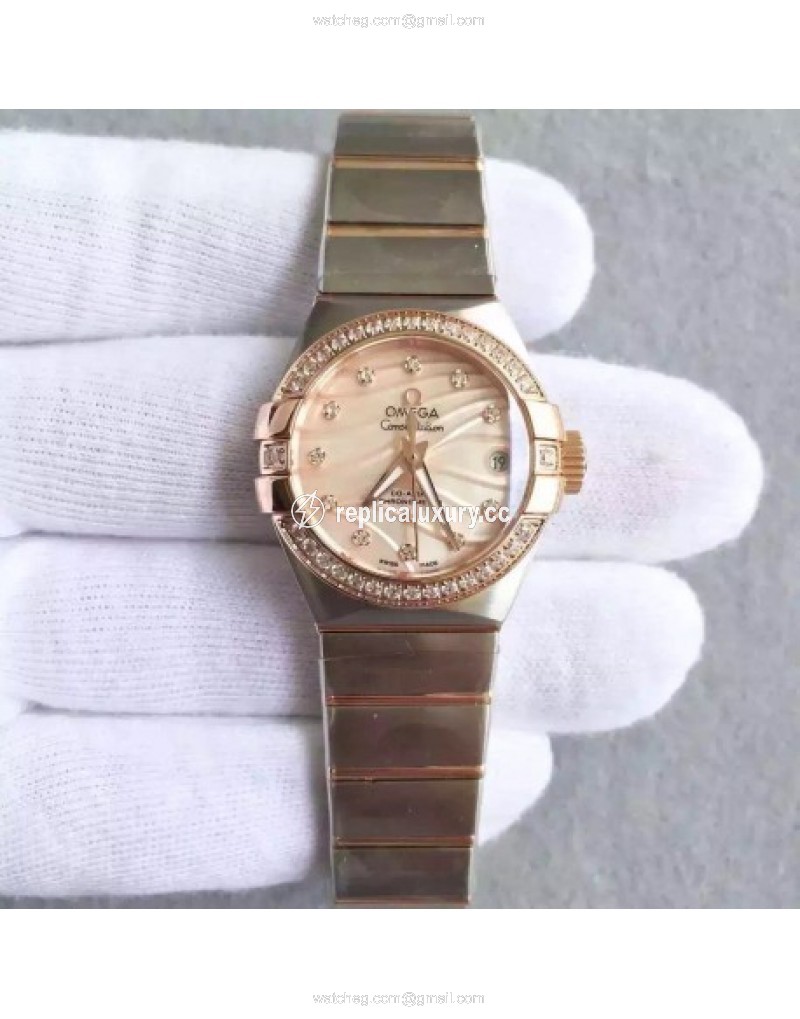 Omega Constellation Ladies 123.25.27.20.57.003 27MM EF Stainless Steel & Rose Gold Red & Diamonds 