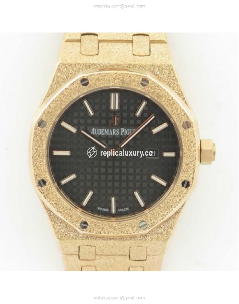 Audemars Piguet Royal Oak Frosted Gold Quartz 33MM 67653 OM Rose Gold Black 