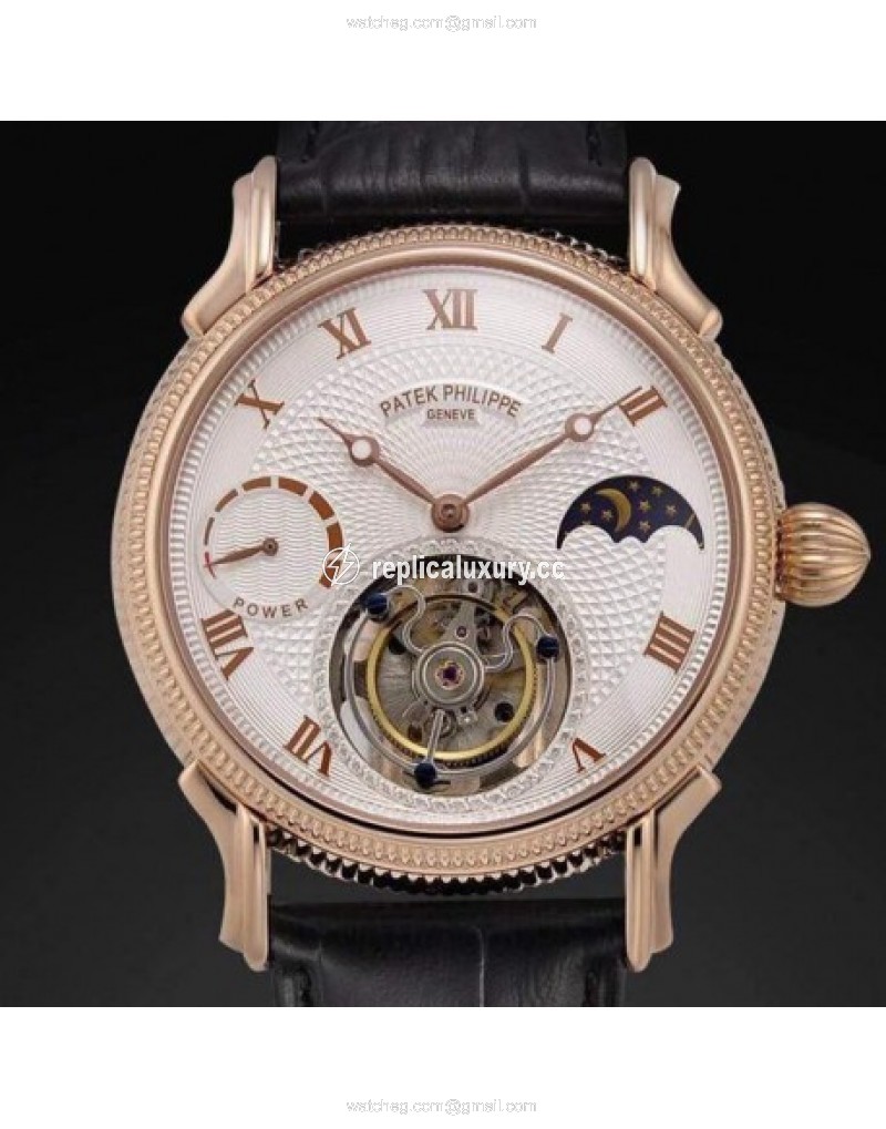 Patek Philippe Tourbillon Moonphase Power Reserve Rose Gold White 