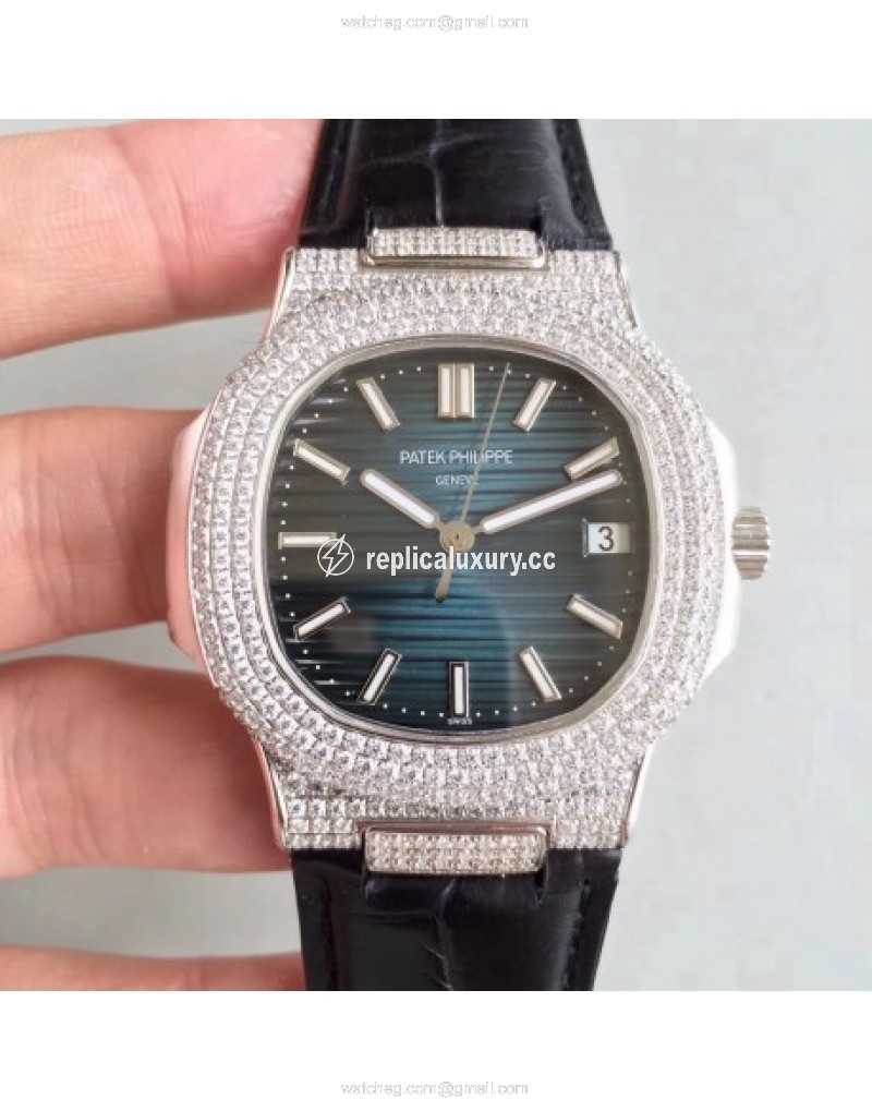 Patek Philippe Nautilus Jumbo 5719/1G-001 MK Stainless Steel & Diamonds Blue 