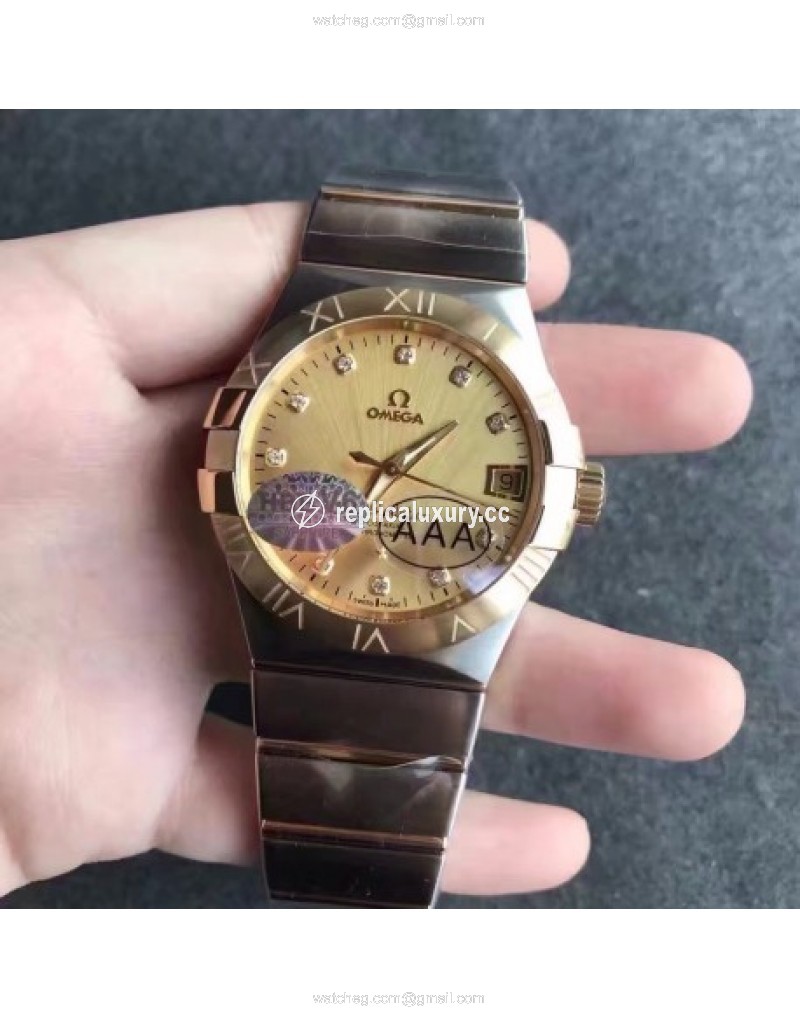 Omega Constellation 123.20.38.21.58.001 38MM V6 Stainless Steel & Yellow Gold Champagne & Diamonds 