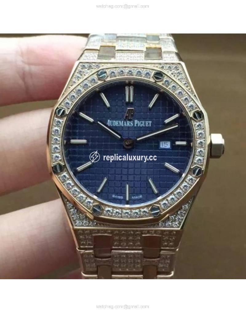Audemars Piguet Royal Oak 67651 Ladies Rose Gold & Diamonds Blue 