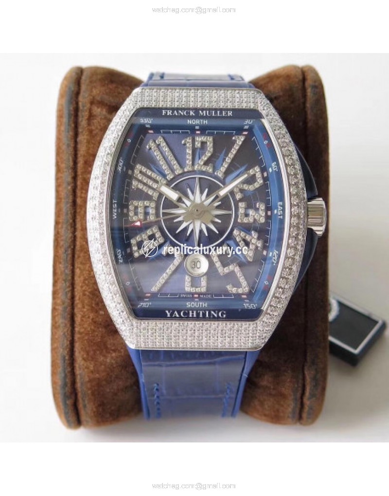 Franck Muller Vanguard Yachting V45 SC DT AC BL OX Stainless Steel & Diamond Blue 