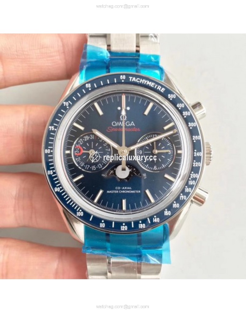 Omega Speedmaster Moonwatch Moonphase Chronograph 304.33.44.52.03.001 BF Stainless Steel Blue 