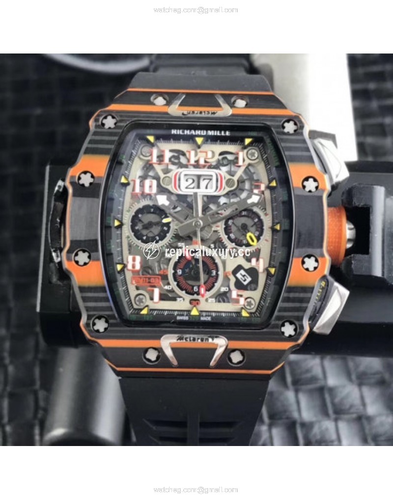Richard Mille RM011-03 McLaren Automatic Flyback Chronograph KV Black & Orange Forged Carbon Skeleton 
