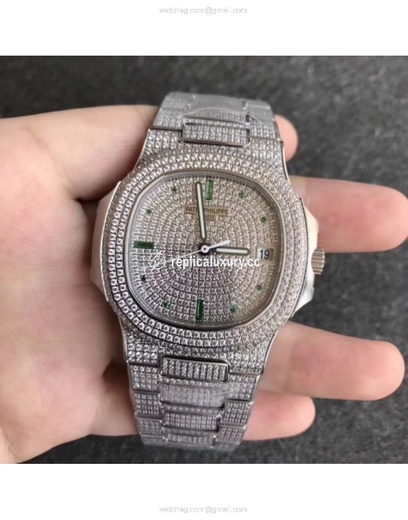 Patek Philippe Nautilus Jumbo 5719/10G-010 KM Stainless Steel & Diamonds Diamond 