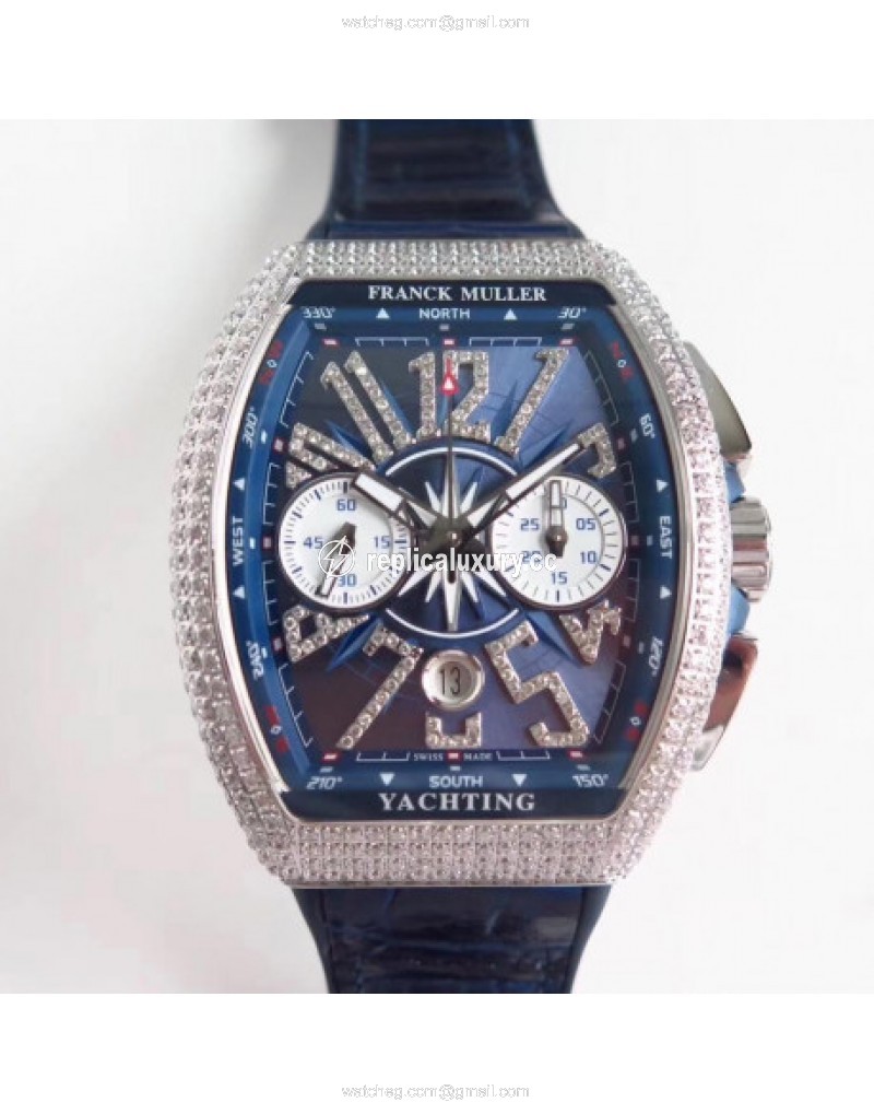 Franck Muller Vanguard Yachting Chronograph V45 CC DT AC BL OX Stainless Steel & Diamonds Blue 