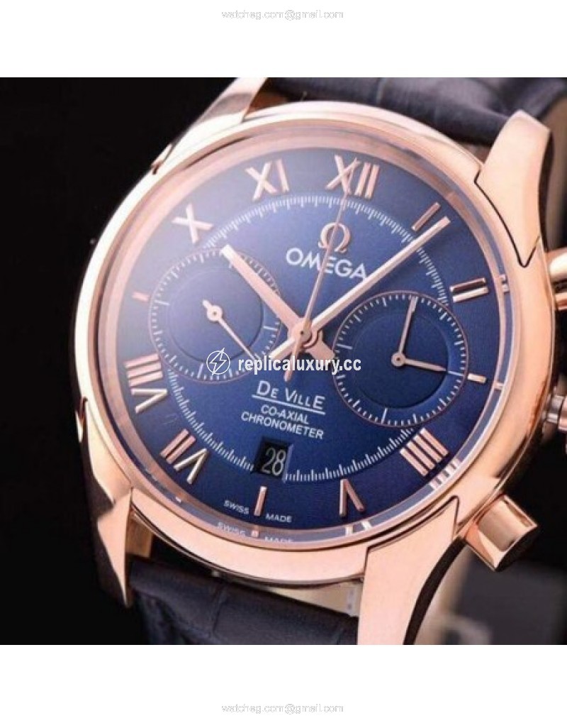 Omega De Ville 42MM Chronograph Rose Gold Blue 