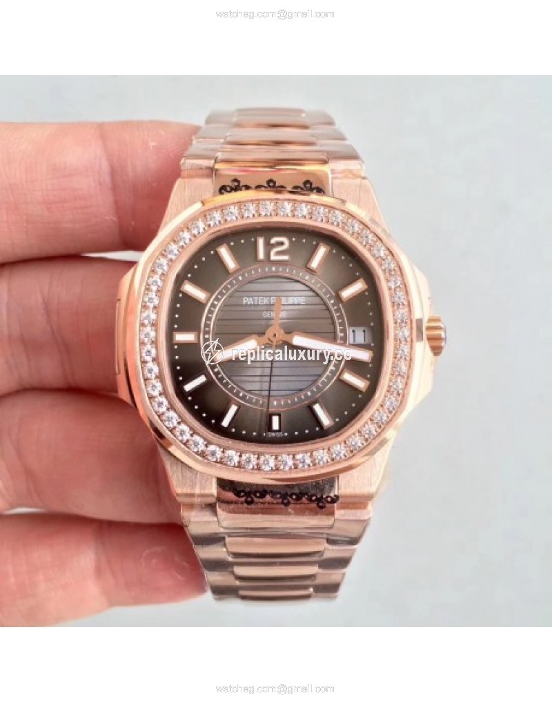 Patek Philippe Nautilus Ladies 7010/1R-010 JJ Rose Gold & Diamonds Brown 
