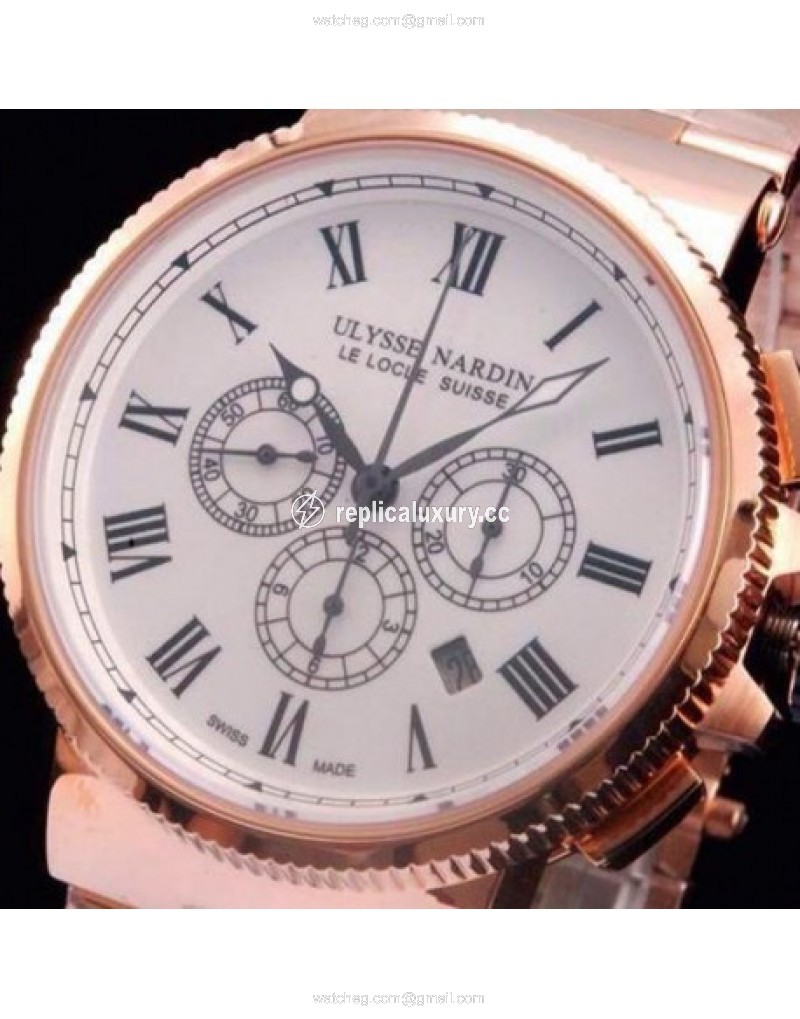 Ulysse Nardin Marine Chronograph Rose Gold Roman Numbers White 