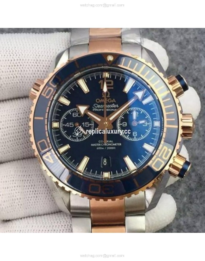 Omega Seamaster Planet Ocean 600M Chronograph Stainless Steel & Rose Gold Blue 