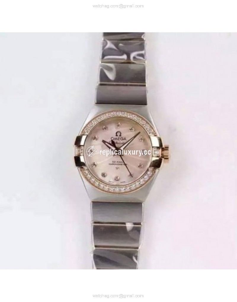 Omega Constellation Double Eagle Lady 27MM Stainless Steel & Rose Gold Pink 