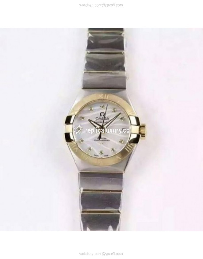 Omega Constellation Double Eagle Lady 27MM Stainless Steel & Yellow Gold White 