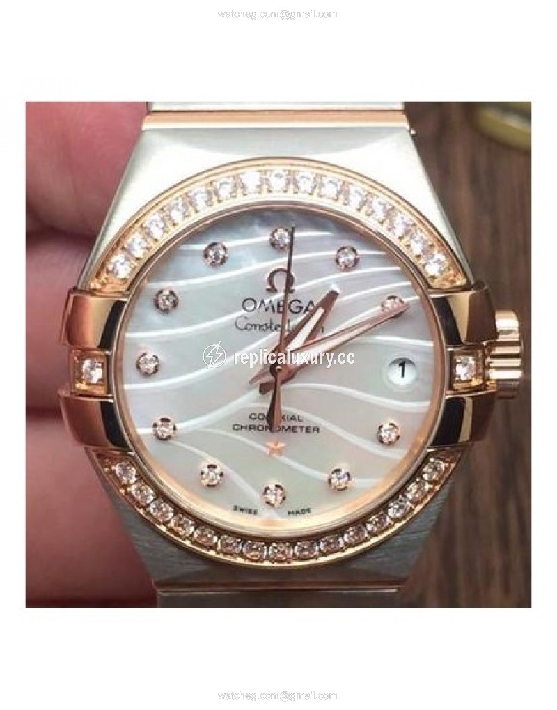 Omega Constellation Double Eagle Lady 27MM Stainless Steel & Rose Gold Blue 