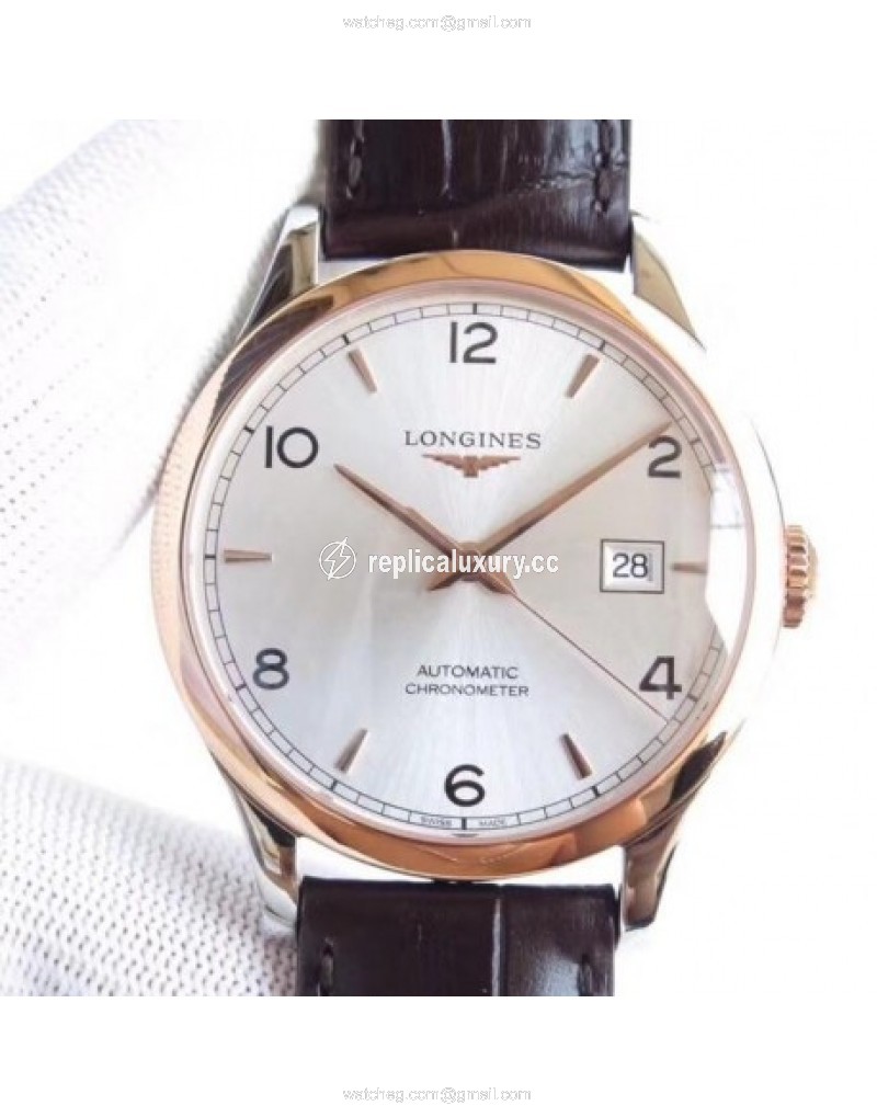 Longines Record L2.821.4.76.2 AF Stainless Steel & Rose Gold Silver 