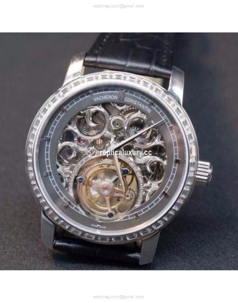 Vacheron Constantin Patrimony Tourbillon Stainless Steel & Diamonds Skeleton & Gray 