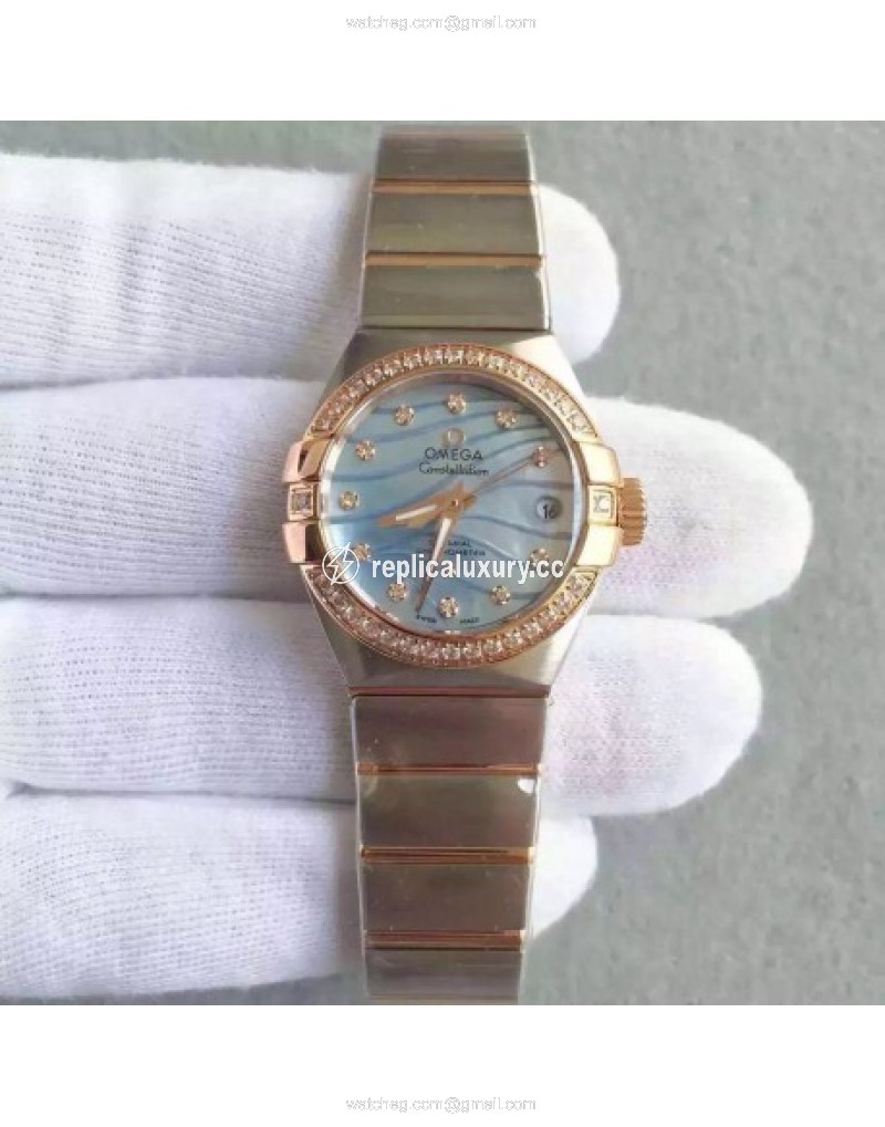 Omega Constellation Ladies 123.25.27.20.57.003 27MM EF Stainless Steel & Rose Gold Blue & Diamonds 