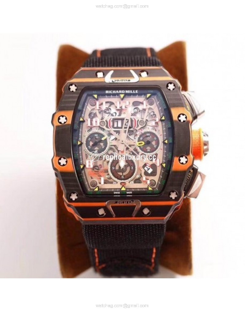 Richard Mille RM011-03 McLaren Automatic Flyback Chronograph KV Brown & Orange Forged Carbon Skeleton 