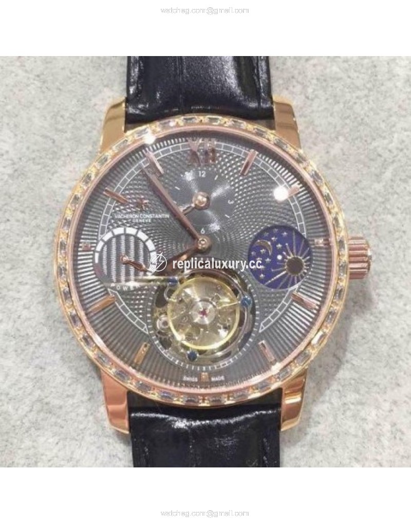 Vacheron Constantin Patrimony Tourbillon Rose Gold & Diamonds Black 
