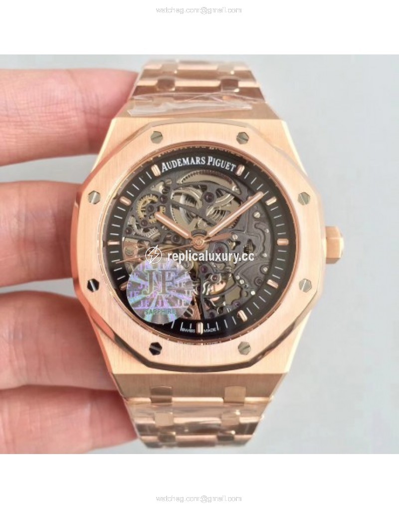 Audemars Piguet Royal Oak Double Balance Wheel Openworked 15407 JF Rose Gold Black Skeleton 