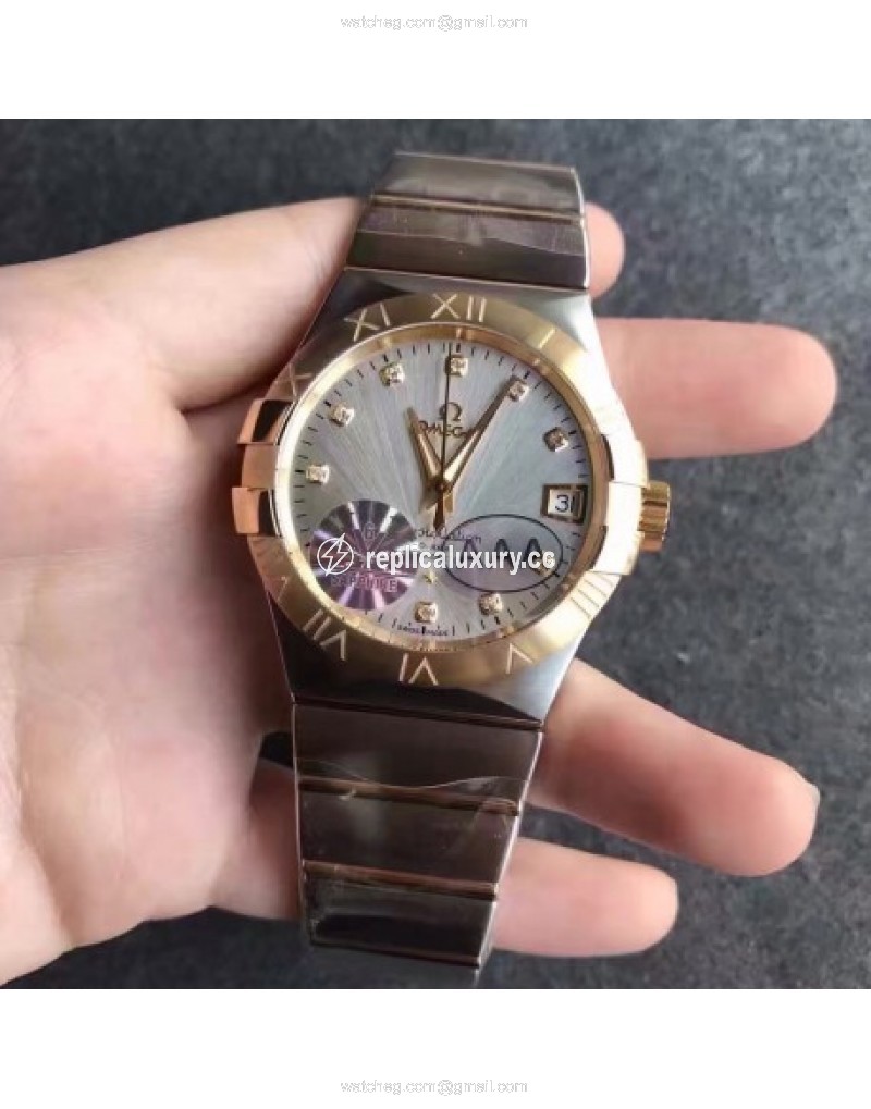 Omega Constellation 123.20.38.21.52.002 38MM V6 Stainless Steel & Yellow Gold Silver & Diamonds 